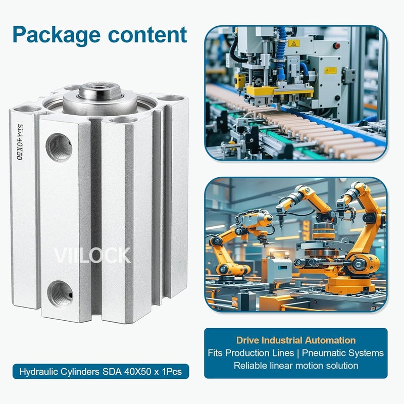 VIILOCK Pneumatic Air Cylinder 40mm Bore 50mm Stroke, Thin Air Cylinder Double Action Hydraulic Cylinders SDA 40 X 50 - Image 5